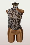 EVE Leopard Print Slash Shoulder Mesh Tops YWXS-K25L1839
