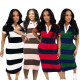 EVE Color Blcok Short Sleeve Slim Midi Dress BMF-873