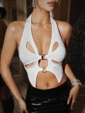 EVE Hollow Out Solid Color T Shirt GYSQ-GTFB1450