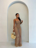 EVE Wrap Chest Soldi Color Hollow Out Maxi Dress YWXS-K26L2407