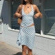 EVE Stripe Backless Tie Up Top Two Piece Skirts Set GFRT-32645SBY