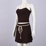 EVE Contrast Color Tie Up Two Piece Skirts Set GFRT-42131SBG