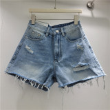 EVE Holes Raw Edge Denim Shorts GZYN-R9117