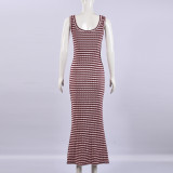 EVE Sleeveless Stripe Fishtail Dress GFRT-42099DBG
