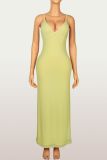 EVE Solid Color V Neck Sling Maxi Dress YWXS-K26L2175