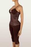 EVE Polka Dots Print Lace Patchwork Two Piece Pants Set YWXS-K26L2215