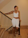 EVE Solid Color Halterneck Top Seventh Pants Suit YWXS-K25L1878