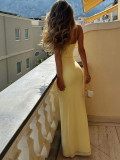 EVE Solid Color V Neck Sling Maxi Dress YWXS-K26L2175