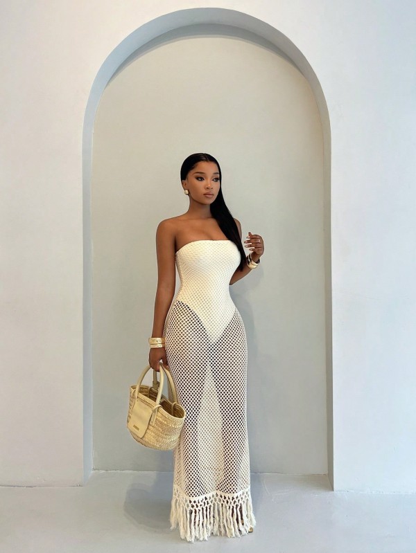 EVE Wrap Chest Soldi Color Hollow Out Maxi Dress YWXS-K26L2407