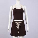 EVE Contrast Color Tie Up Two Piece Skirts Set GFRT-42131SBG