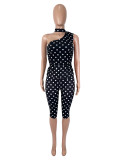 EVE Polka Dots Print Slash Shoulder Two Piece Pants Set SHD-9983