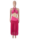 EVE Sexy Solid Color Tube Top Two Piece Skirts Set SHD-9980