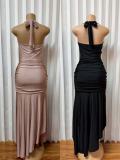 EVE V Neck Halterneck Backless Split Maxi Dress GADE-11348