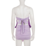 EVE Solid Color Feather Patchwork Mini Dress GPKJ-MR48722
