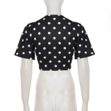 EVE Polka Dots Print Tie Up Short Sleeve Top GPKJ-MR49044