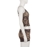 EVE Leopard Print Lace Patchwork Two Piece Short Set GPKJ-MR49217
