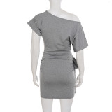 EVE Solid Color Slash Shoulder Mini Dress GPKJ-MR46607
