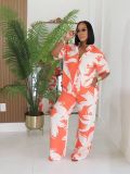 EVE Contrast Color Print Shirt Wide Leg Pants Suit GMYU-11310