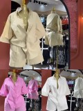 EVE Solid Color 3/4 Sleeve Loose Shirt Shorts Suit GADE-93641