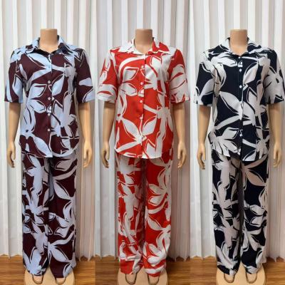 EVE Contrast Color Print Shirt Wide Leg Pants Suit GMYU-11310