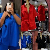 EVE Solid Color 3/4 Sleeve Loose Shirt Shorts Suit GADE-93641