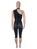 EVE Polka Dots Print Slash Shoulder Two Piece Pants Set SHD-9983