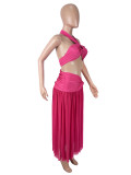 EVE Sexy Solid Color Tube Top Two Piece Skirts Set SHD-9980