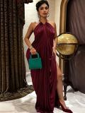 EVE Solid Color Pleated Backless Maxi Dress GADE-11328