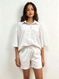 EVE Solid Color 3/4 Sleeve Loose Shirt Shorts Suit GADE-93641