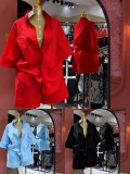 EVE Solid Color 3/4 Sleeve Loose Shirt Shorts Suit GADE-93641