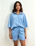 EVE Solid Color 3/4 Sleeve Loose Shirt Shorts Suit GADE-93641