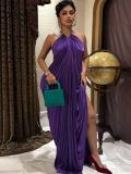 EVE Solid Color Pleated Backless Maxi Dress GADE-11328