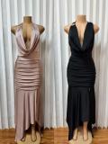 EVE V Neck Halterneck Backless Split Maxi Dress GADE-11348