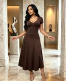 EVE Short Sleeve V Neck Solid Maxi Dress GADE-103581