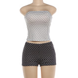 EVE Polka Dots Print Wrap Chest Two Piece Shorts Set XEF-K6S08308A