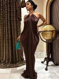 EVE Solid Color Pleated Backless Maxi Dress GADE-11328