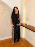 EVE Sleeveless Solid Color Beading Maxi Dress GADE-11273