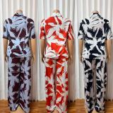 EVE Contrast Color Print Shirt Wide Leg Pants Suit GMYU-11310
