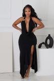 EVE V Neck Halterneck Backless Split Maxi Dress GADE-11348