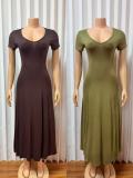 EVE Short Sleeve V Neck Solid Maxi Dress GADE-103581