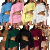 EVE Solid Color Slash Shoulder Two Piece Skirts Set QYMF-M127