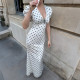 EVE Polka Dots Print Puff Sleeve V Neck Maxi Dress XEF-K6D08600A
