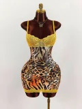 EVE V Neck Print Lace Patchwork Sling Mini Dress GXIY-K25L753