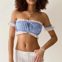 EVE Stripe Lace Edge Wrap Chest Tops QMZF-18018