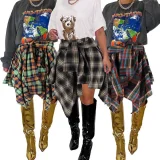 EVE Plaid Print Irregular Half Body Skirt HNIF-N104