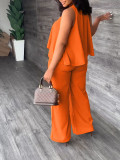 EVE Plus Size Solid Color Sleeveless Loose Two Piece Pants Set SFY-749