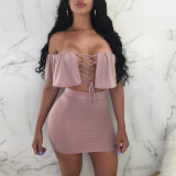 EVE Solid Color Ruffles Bandage Dress BN-9473
