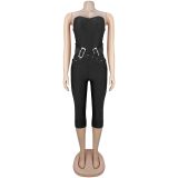 EVE Solid Color Wrap Chest Seventh Jumpsuit BY-7693