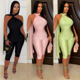 EVE Casual Solid Color Backless Seventh Jumpsuit BY-7719