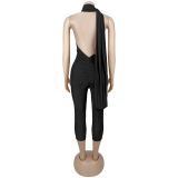 EVE Casual Solid Color Backless Seventh Jumpsuit BY-7719
